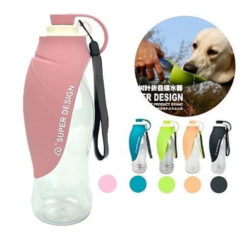 22 ounce Portable Dog Water Bottle & Dispenser/ BPA Free Expandable Silicone Sport Drink Bottle for Travel
