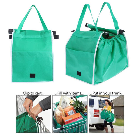 1pc Foldable "Clip-To-Cart" Grocery Shopping Tote. Reusable and Eco-friendly. Easy to Load and Carry Smaller Items.